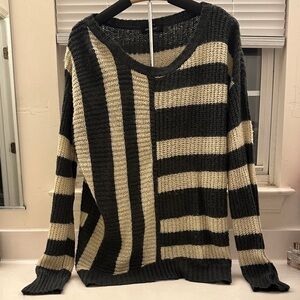 Chic Striped Black and Cream Sweater